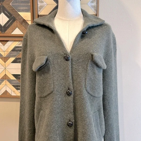 NakedCashmere Women’s Cashmere Cardigan Sweater Shacket Olive Green Heather XS - Picture 2 of 14